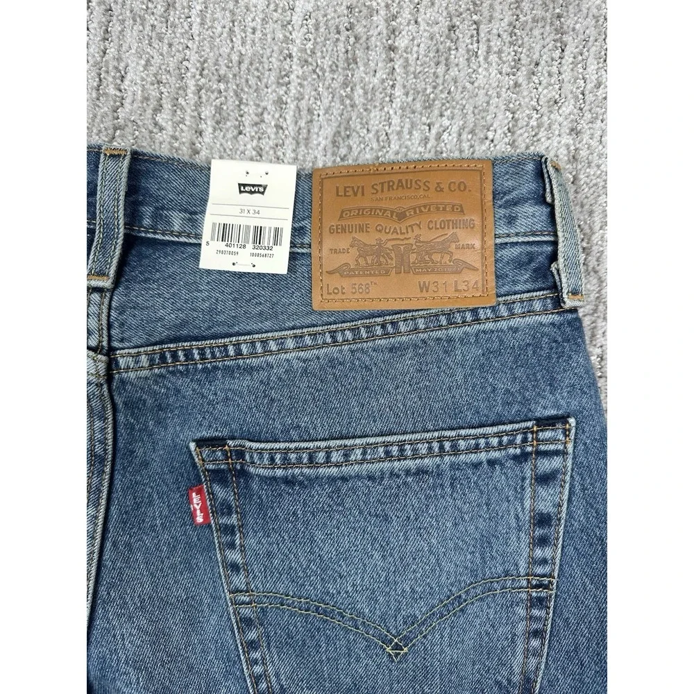 Levis Premium 568 Loose Straight Jeans 30x34 fits 32x33 New Mens Blue Cotton NWT